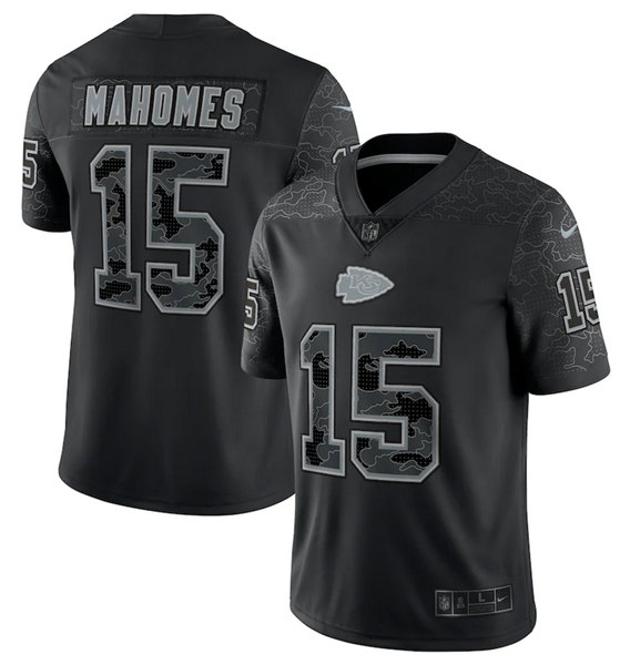 Kansas City Chiefs #15 Patrick Mahomes Black Reflective Limited Stitched Jersey