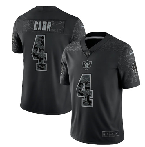 Las Vegas Raiders #4 Derek Carr Black Reflective Limited Stitched Football Jersey