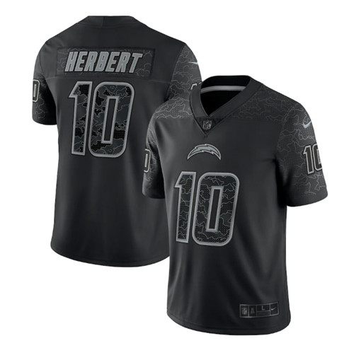 Los Angeles Chargers #10 Justin Herbert Black Reflective Limited Stitched Football Jersey