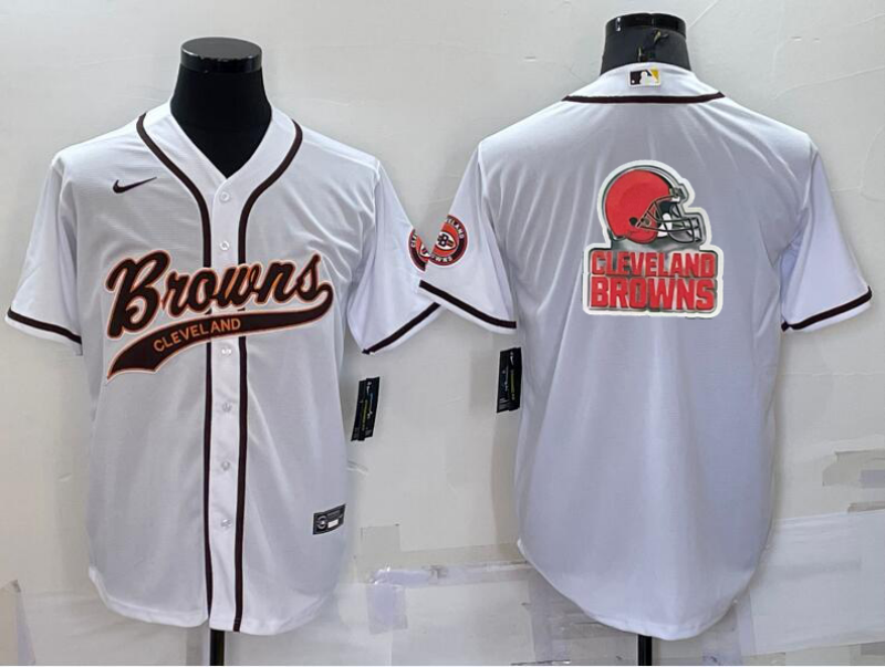 Cleveland Browns White Team Big Logo With Patch Cool Base Stitched Baseball Jersey