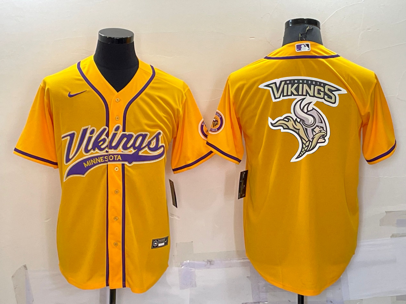 Minnesota Vikings Yellow Team Big Logo With Patch Cool Base Stitched Baseball Jersey