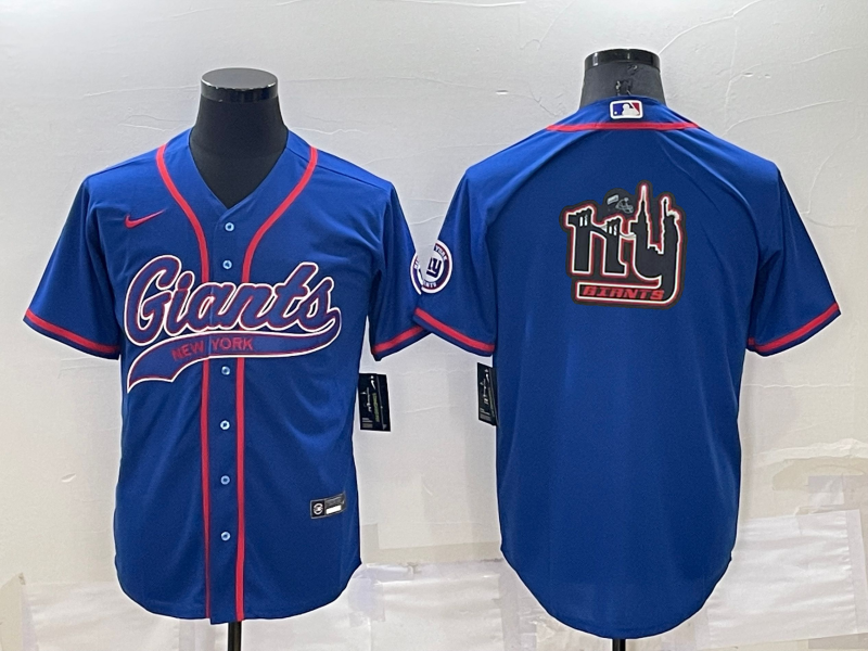 New York Giants Blue Team Big Logo With Patch Cool Base Stitched Baseball Jersey