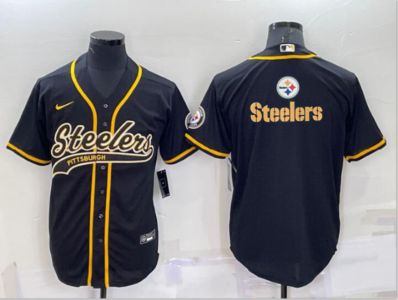 Pittsburgh Steelers Black Team Big Logo With Patch Cool Base Stitched Baseball Jersey