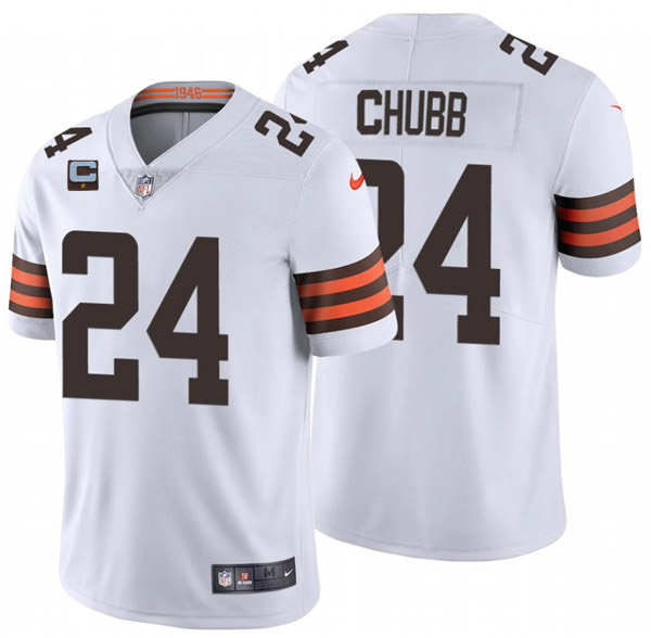 Cleveland Browns 2022 #24 Nick Chubb White With 1-star C Patch Vapor Untouchable Limited NFL Stitche