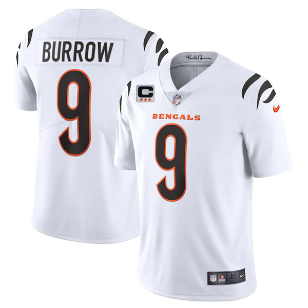 Cincinnati Bengals 2022 #9 Joe Burrow White With 3-star C Patch Vapor Limited Stitched NFL Jersey