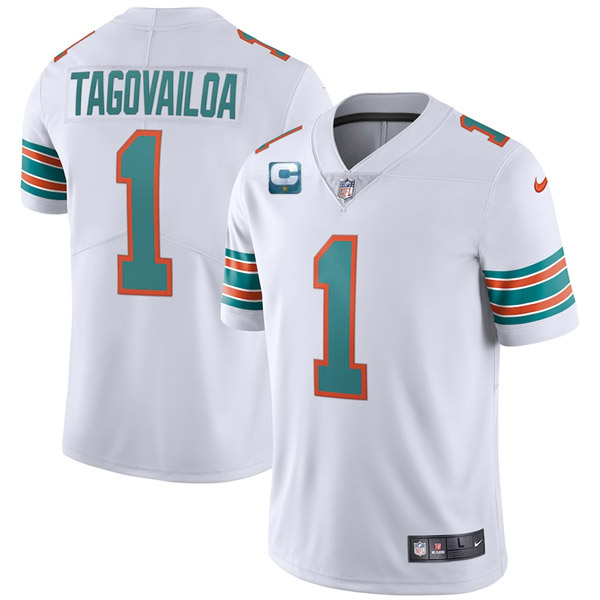 Miami Dolphins 2022 #1 Tua Tagovailoa White With 1-star C Patch Stitched Jersey