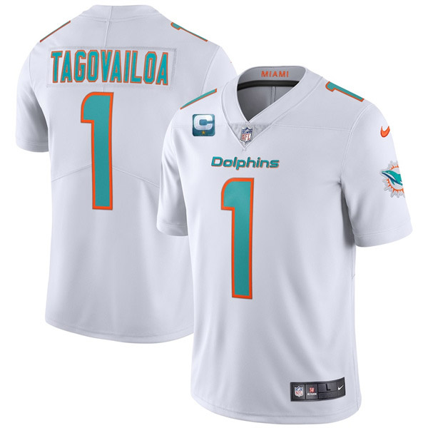 Miami Dolphins 2022 #1 Tua Tagovailoa White With 1-star C Patch Vapor Limited Stitched NFL Jersey