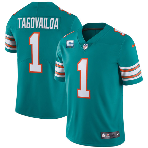 Miami Dolphins 2022 #1 Tua Tagovailoa Aqua With 1-star C Patch Stitched Jersey