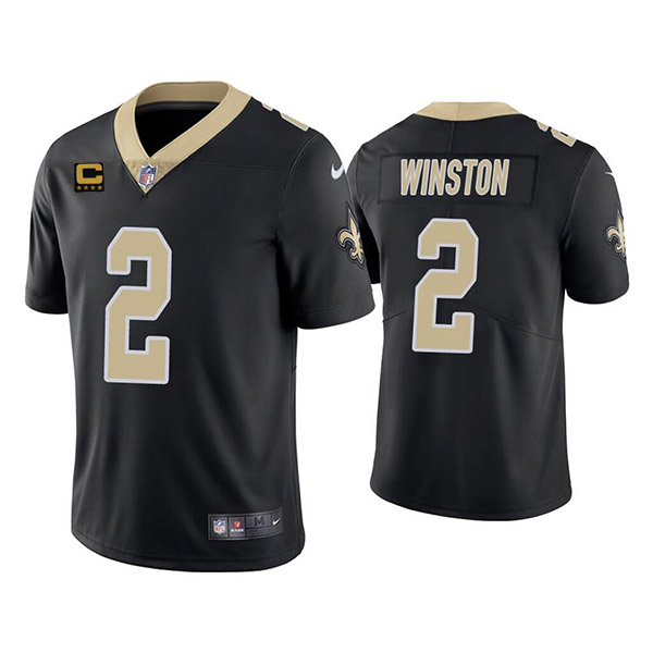 New Orleans Saints 2022 #2 Jameis Winston Black With 4-star C Patch Vapor Untouchable Limited Stitch