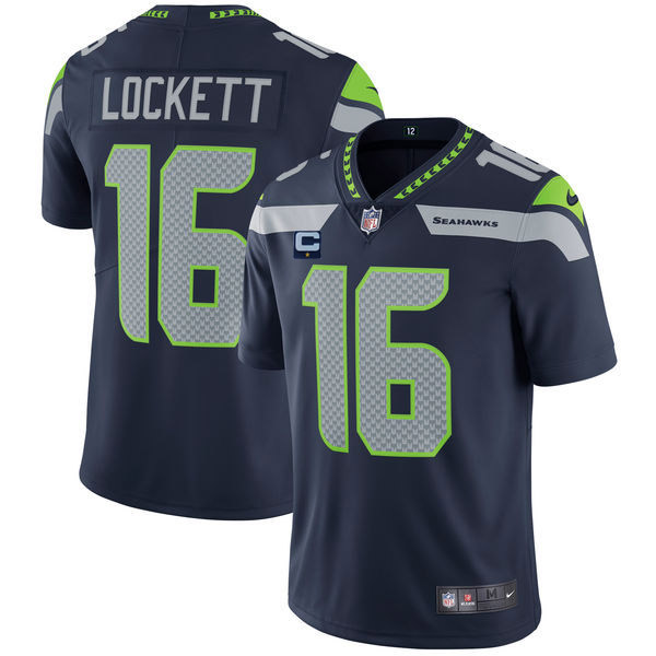 Seattle Seahawks 2022 #16 Tyler Lockett Navy With 1-star C Patch Vapor Untouchable Limited Stitched