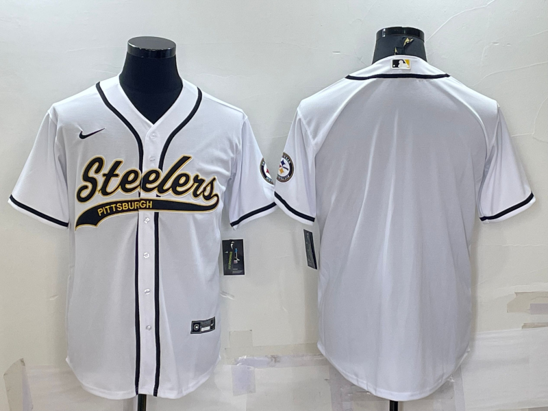 Pittsburgh Steelers White Team Big Logo With Patch Cool Base Stitched Baseball Jersey