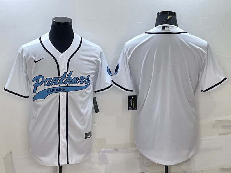 Carolina Panthers Blank White With Patch Cool Base Stitched Baseball Jersey