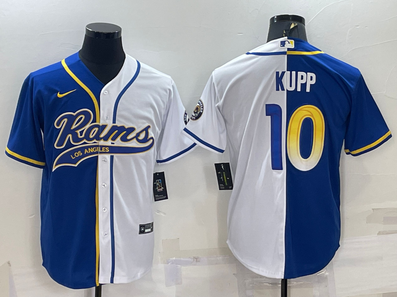 Los Angeles Rams #10 Cooper Kupp Royal White Split With Patch Cool Base Stitched Baseball Jersey - Click Image to Close