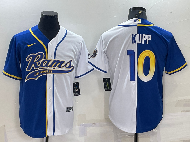 Los Angeles Rams #10 Cooper Kupp Royal White Split With Patch Cool Base Stitched Baseball Jersey