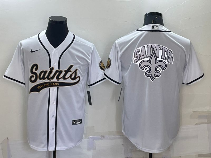 New Orleans Saints White Team Big Logo With Patch Cool Base Stitched Baseball Jersey