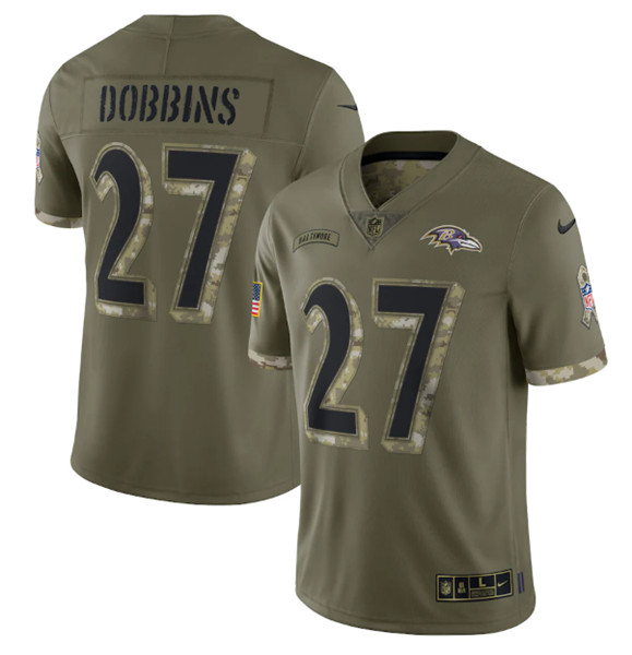 Baltimore Ravens #27 J.K. Dobbins 2022 Olive Salute To Service Limited Stitched Jersey