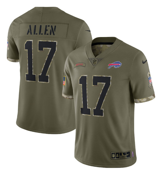 Buffalo Bills #17 Josh Allen 2022 Olive Salute To Service Limited Stitched Jersey