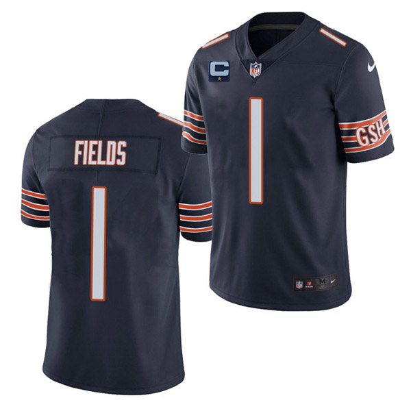 Chicago Bears 2022 #1 Justin Fields Navy With 1-star C Patch Vapor Untouchable Limited Stitched Jers