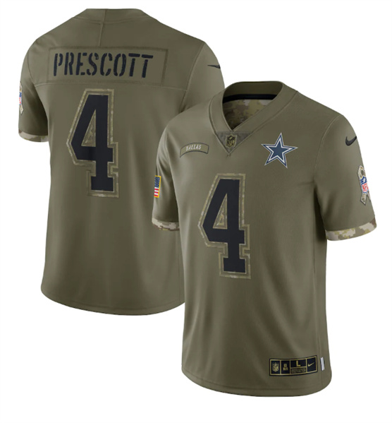 Dallas Cowboys #4 Dak Prescott 2022 Olive Salute To Service Limited Stitched Jersey