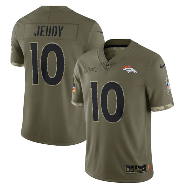 Denver Broncos #10 Jerry Jeudy 2022 Olive Salute To Service Limited Stitched Jersey