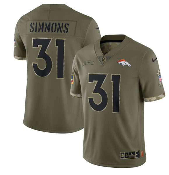Denver Broncos #31 Justin Simmons 2022 Olive Salute To Service Limited Stitched Jersey