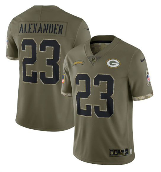 Green Bay Packers #23 Jaire Alexander 2022 Olive Salute To Service Limited Stitched Jersey