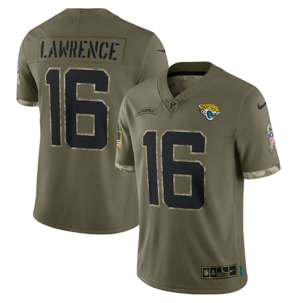 Jacksonville Jaguars #16 Trevor Lawrence Olive 2022 Salute To Service Limited Stitched Jersey