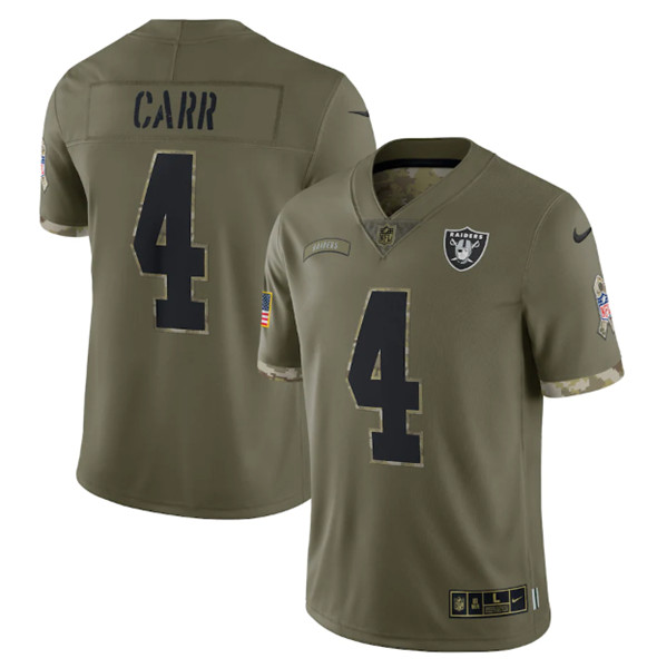 Las Vegas Raiders #4 Derek Carr 2022 Olive Salute To Service Limited Stitched Jersey