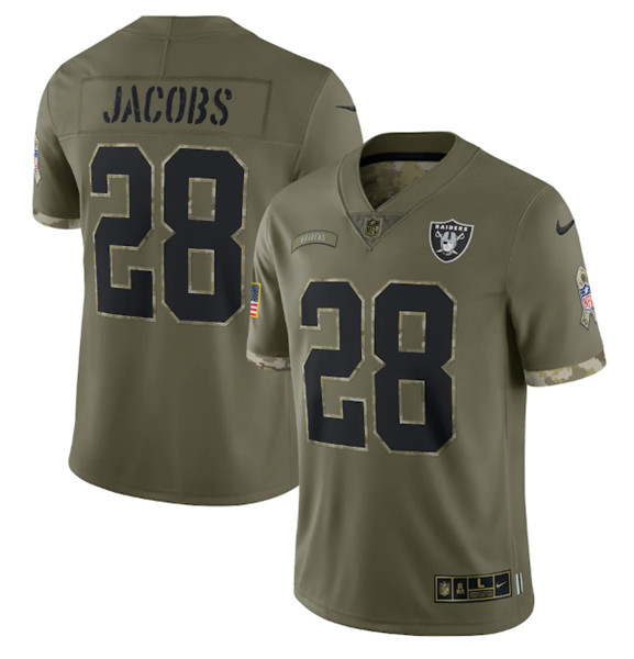 Las Vegas Raiders #28 Josh Jacobs 2022 Olive Salute To Service Limited Stitched Jersey