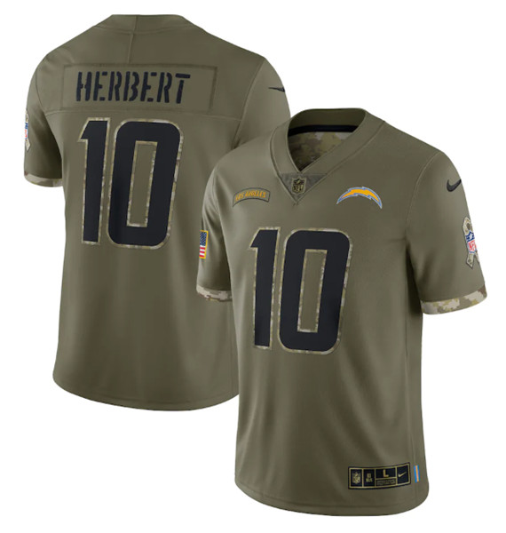 Los Angeles Chargers #10 Justin Herbert 2022 Olive Salute To Service Limited Stitched Jersey