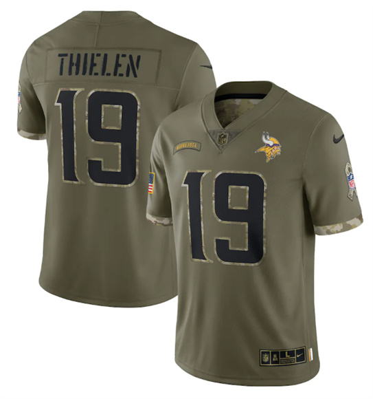 Minnesota Vikings #19 Adam Thielen 2022 Olive Salute To Service Limited Stitched Jersey