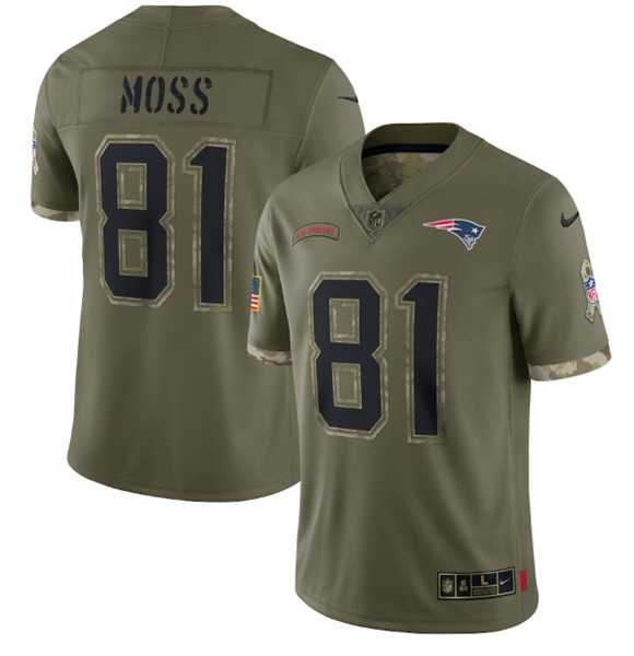 New England Patriots #81 Randy Moss 2022 Olive Salute To Service Limited Stitched Jersey