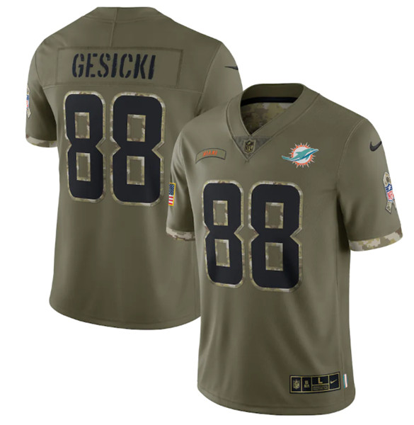 Miami Dolphins #88 Mike Gesicki 2022 Olive Salute To Service Limited Stitched Jersey