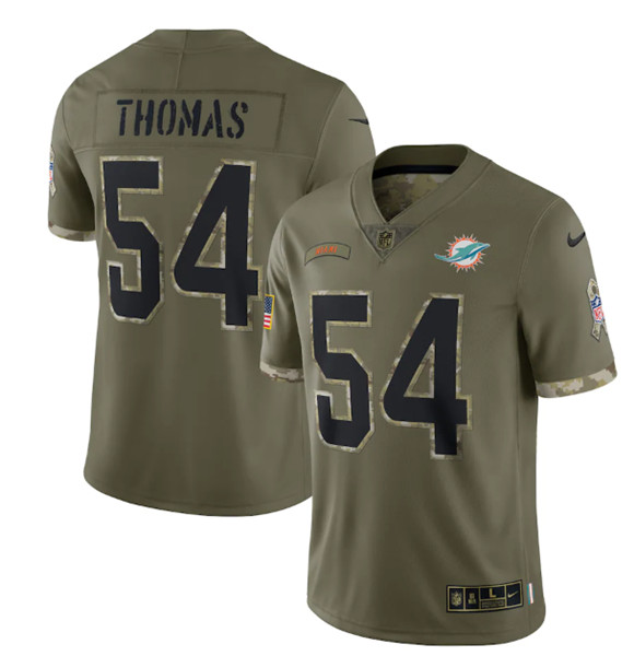 Miami Dolphins #54 Zach Thomas 2022 Olive Salute To Service Limited Stitched Jersey