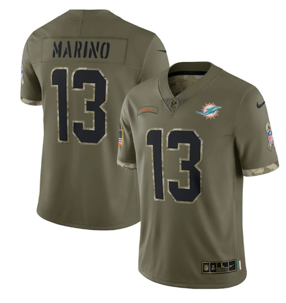 Miami Dolphins #13 Dan Marino 2022 Olive Salute To Service Limited Stitched Jersey