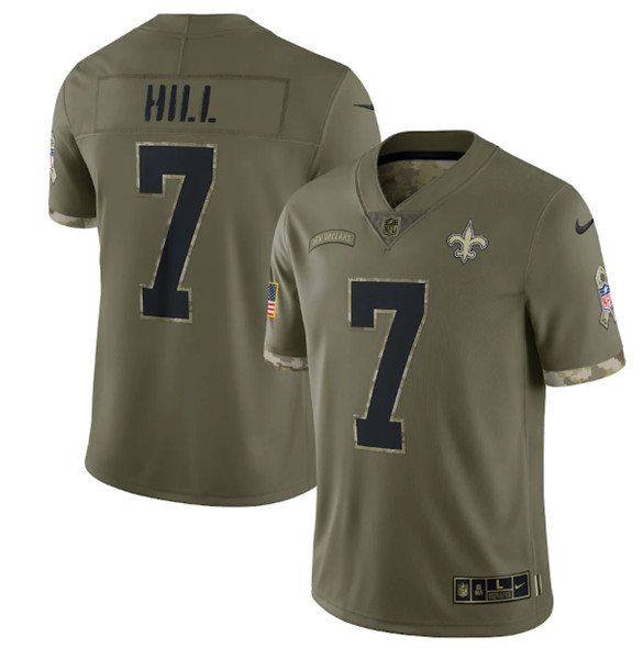 New Orleans Saints #7 Taysom Hill 2022 Olive Salute To Service Limited Stitched Jersey