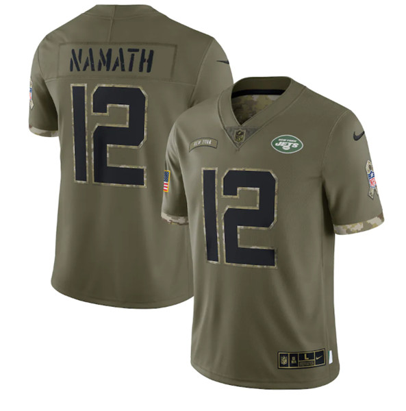 New York Jets #12 Joe Namath 2022 Olive Salute To Service Limited Stitched Jersey