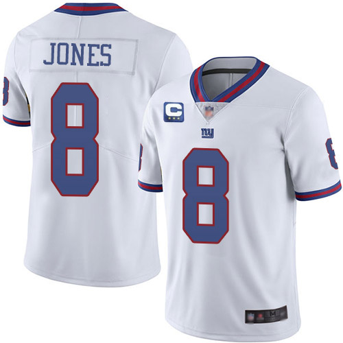 New York Giants 2022 #8 Daniel Jones White With 3-star C Patch Stitched NFL Jersey