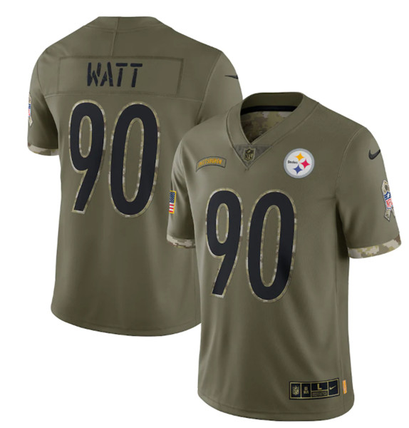 Pittsburgh Steelers #90 T. J. Watt 2022 Olive Salute To Service Limited Stitched Jersey