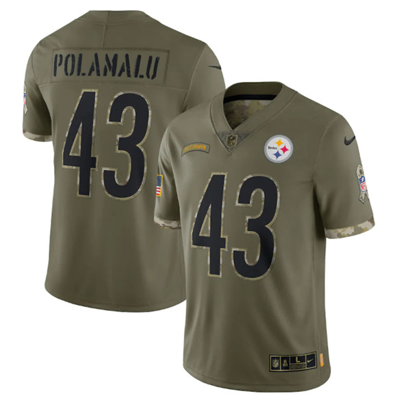 Pittsburgh Steelers #43 Troy Polamalu 2022 Olive Salute To Service Limited Stitched Jersey