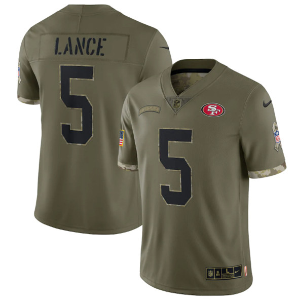 San Francisco 49ers #5 Trey Lance 2022 Olive Salute To Service Limited Stitched Jersey