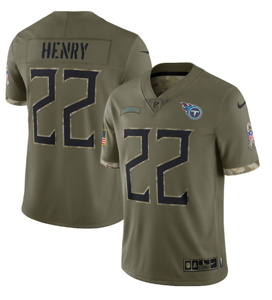 Tennessee Titans #22 Derrick Henry 2022 Olive Salute To Service Limited Stitched Jersey