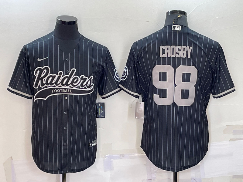 Las Vegas Raiders #98 Maxx Crosby Black With Patch Cool Base Stitched Baseball Jersey