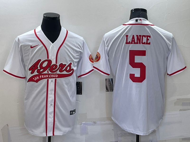 San Francisco 49ers #5 Trey Lance White Stitched Cool Base Baseball Jersey