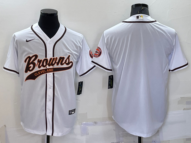 Cleveland Browns Blank White Stitched MLB Cool Base Baseball Jersey