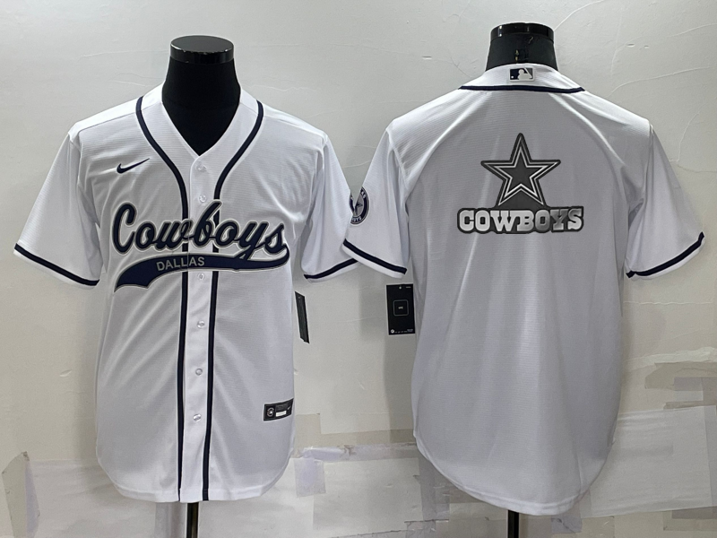Dallas Cowboys White Team Big Logo With Patch Cool Base Stitched Baseball Jersey