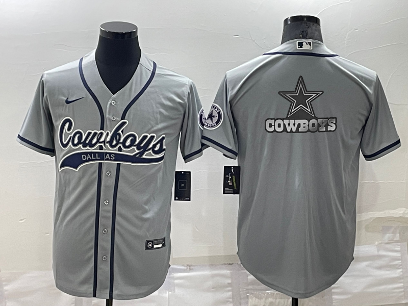 Dallas Cowboys Grey Team Big Logo With Patch Cool Base Stitched Baseball Jersey