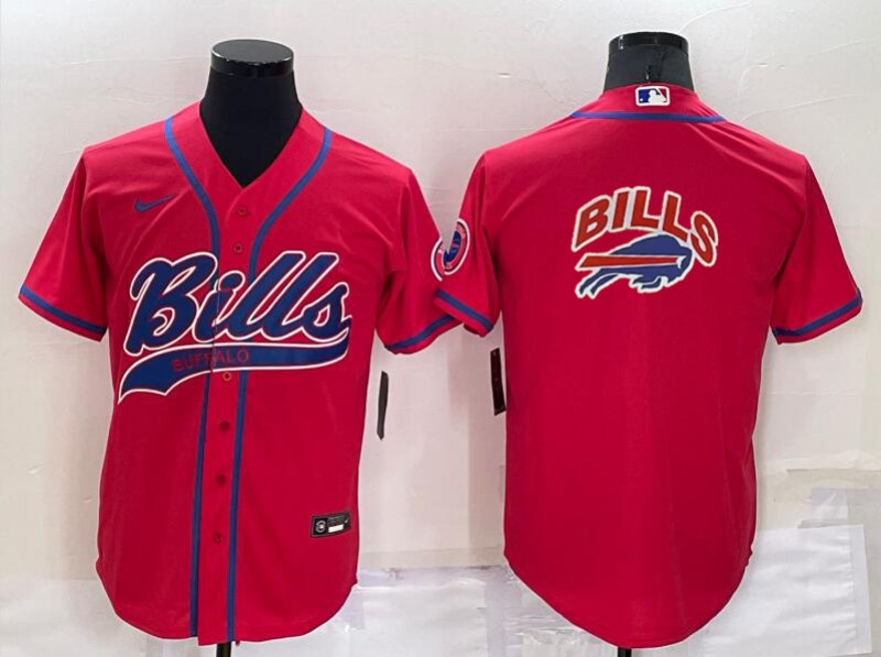 Buffalo Bills Red Team Big Logo With Patch Cool Base Stitched Baseball Jersey