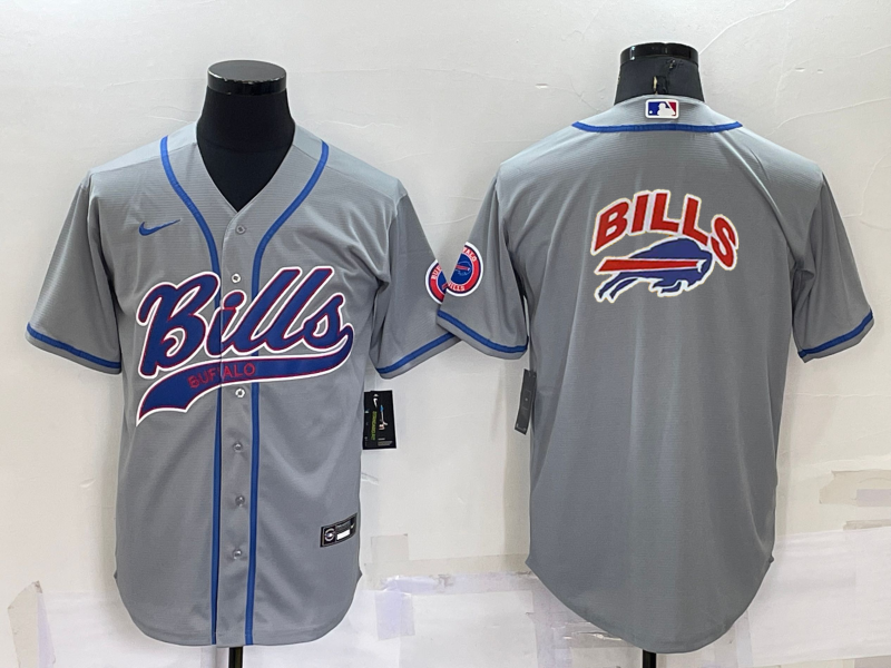 Buffalo Bills Grey Team Big Logo With Patch Cool Base Stitched Baseball Jersey
