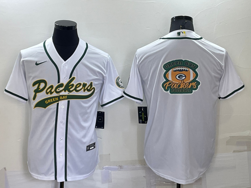 Green Bay Packers White Team Big Logo With Patch Cool Base Stitched Baseball Jersey